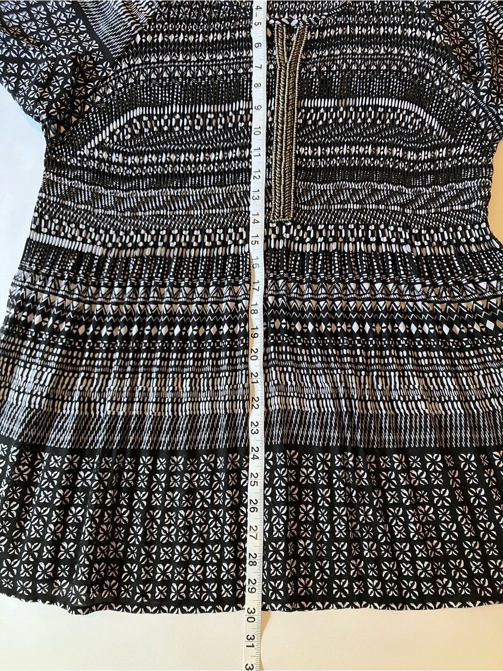 Catherines Black & White Printed Tunic with Keyhole Trimmed with Silver Beads - Picture 8 of 8